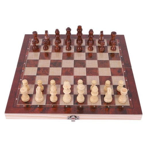 Skakbræt i træ, foldbart 29 x 29 cm, brætspil til børn og voksne, stort skaksæt, træbrikker, rejseskakspil