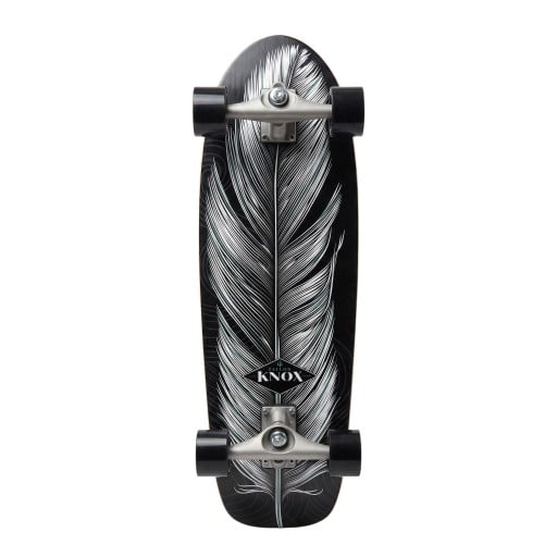 Skateboard cruiser avec motif de plume Longueur 78,7 cm Trucks argentés Noir avec roues noires Pour se déplacer en ville et sur les pistes cyclables