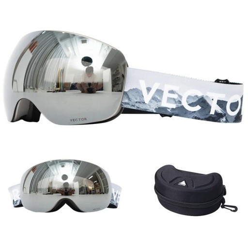 Skibrille 19 x 10,5 cm Unisex UV400 Polycarbonat Antibeschlag mit Hartschale Grau mit Vector Schriftzug Stilvoll Outdoor Sport