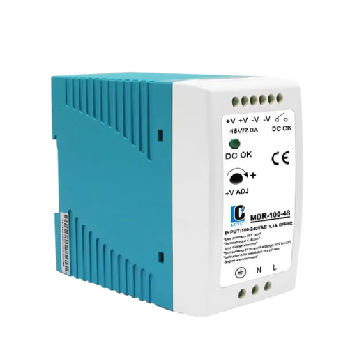 Skiftende strømforsyning til DIN-skinne 100W AC 100–240V DC 48V 2A 50/60Hz Strømforsyning kompakte dimensioner 10 x 9 x 5,4 cm til tavler