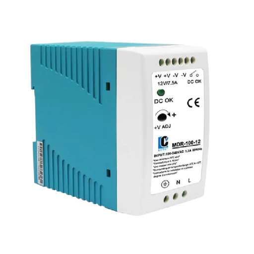 Skiftende strømforsyning til DIN-skinne AC 100-240V DC 12V 7,5A 100W Kompakt strømforsyningsadapter 50/60Hz Industriel strømforsyning 10x9x5,4 cm