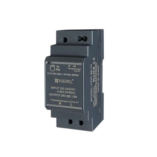 Skiftende strømforsyning til DIN-skinne AC 100–240V DC 24V 1,5A 30W Kompakt strømadapter 3,5x9x5,5 cm Stabilt output Industrielt brug