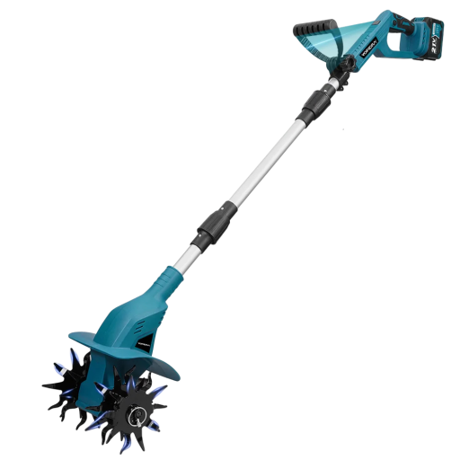 Skládací akumulátorový rotační kypřič půdy Bez baterie 21 V Záběr 200 mm Hloubka 150 mm Modrý Pro kypření záhonů