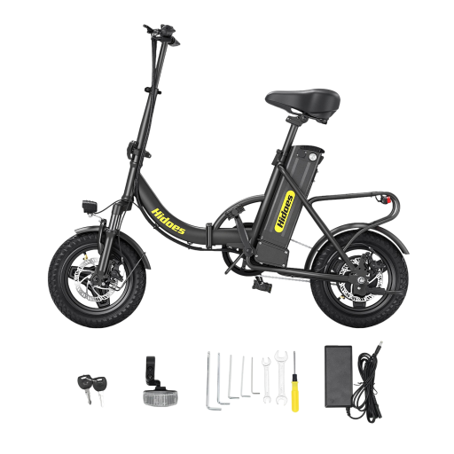 Skládací elektrické kolo 350 W Rychlost 25 km/h Baterie 36 V 10,4 Ah Kola 14 palců a displej Nosnost 120 kg Černé elektrokolo do města