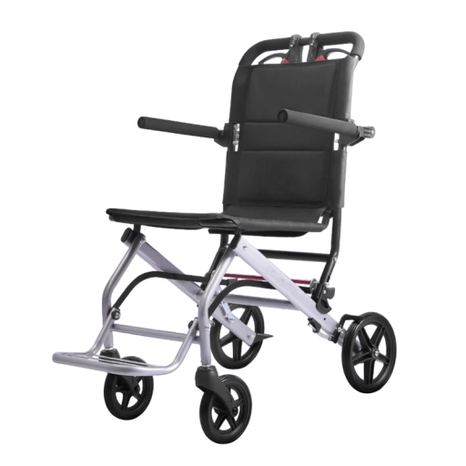 Skládací invalidní vozík Lehký s brzdami Nosnost 100 kg Hmotnost 8,3 kg Výška 88 cm základna 49 x 85 cm Černý pro seniory a cestování