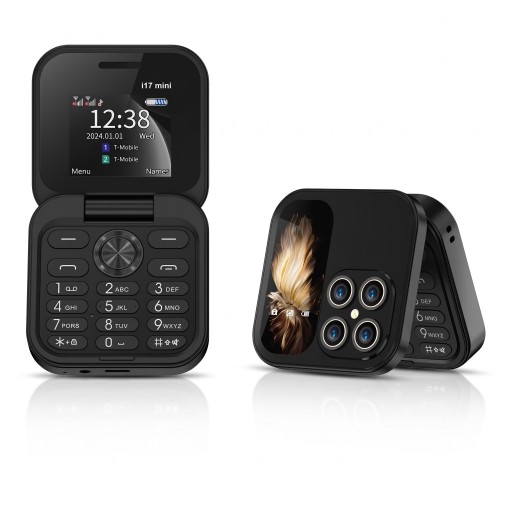 Skládací mobilný telefón Véčko s tlačítkami Barevný displej 1,77 palca 6,3 x 6,3 cm Plastový kryt Dual SIM Ako druhý telefón do vrecka
