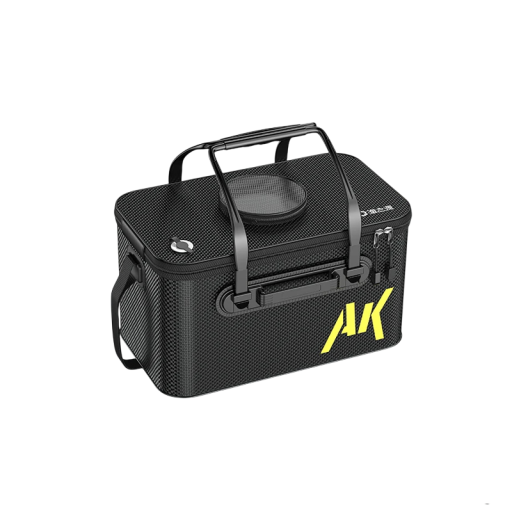 Skládací rybářský kbelík 21 l zesílený EVA materiál 40 × 24 × 22,5 cm černý s víkem na zip a síťkou pro uchování živých ryb