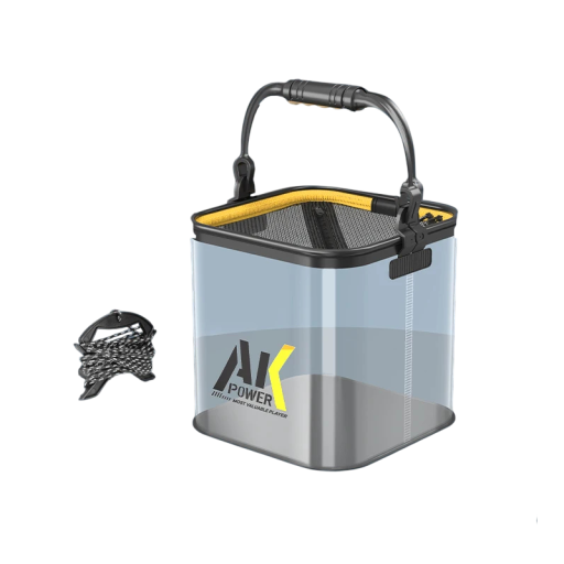 Skládací rybářský kbelík YUZHIYUAN průhledný 22 cm plast zip víko černo transparentní nádoba na živé ryby a přenos vody