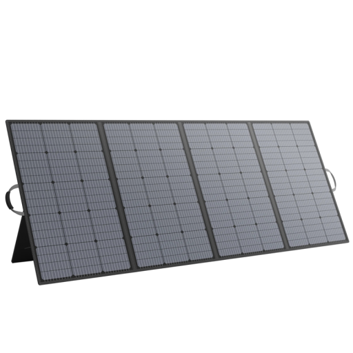 Skládací solární panel 400 W monokrystalický IP67 se čtyřmi podpěrami a kabelem 4v1 černý pro nabíjecí stanice na kemp i výlety