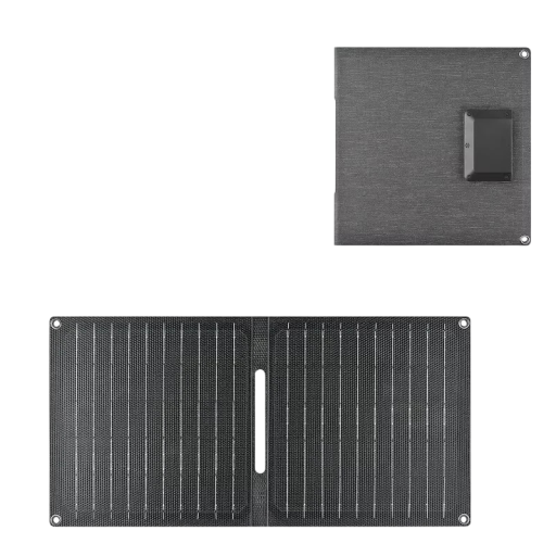 Skládací solární panel 50 W s výstupem USB-C a USB 41,8 x 20,7 cm rozložený Přenosná nabíječka s oky pro zavěšení Šedý Na kempování a cesty