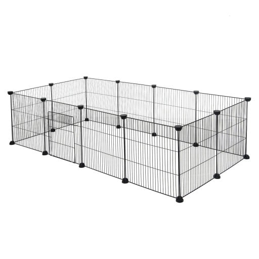 Skládacia ohrádka pre hlodavce z 12 pletív 142 x 72 x 36 cm Dvierka aj protiskluzové podložky Rozstup drôtov 1,5 cm Voliteľný tvar výbehu Čierna