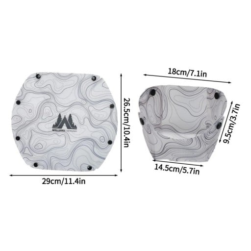 Skládana miska kempingowa 18 x 14,5 x 9,5 cm Rozłożona 29 x 26,5 cm Polipropylen Nadruk mapy konturowej Biała Na kemping i piknik