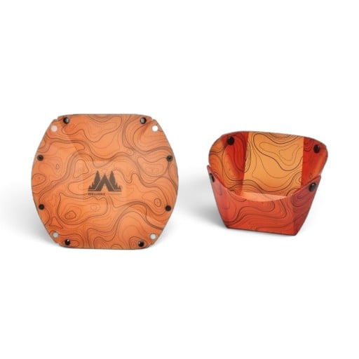 Skládana miska kempingowa Lekka i przenośna 18 x 9,5 cm Z zatrzaskami Pomarańczowa z motywem konturów Naczynia outdoorowe do kempingu i wycieczek
