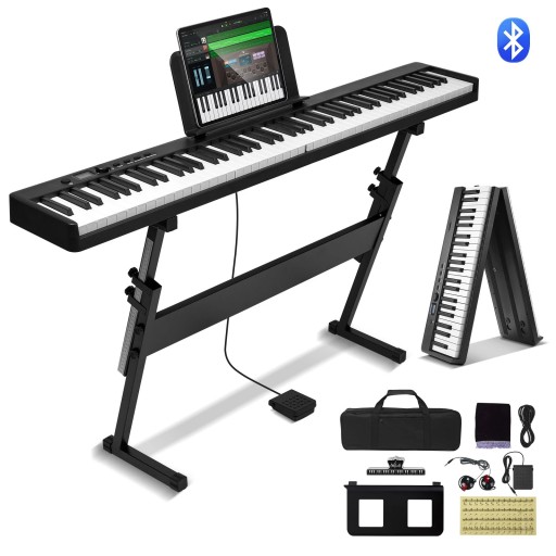 Składane Cyfrowe Pianino BX-20 Klawiatura Czuła na Dotyk 88 Klawiszy 128 Brzmień 128 Rytmów Bluetooth 5.0 USB MIDI Statyw Słuchawki Czarny