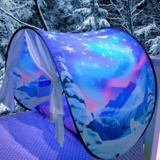 Składany dziecięcy namiot na łóżko 220 x 80 cm Miękki namiot snów z zimowym wzorem płatków śniegu Magiczna przestrzeń do czytania i spokojnego zasypiania