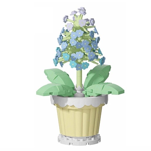 Sklădață floare clopote albastre în ghiveci bej 10 × 6 cm decorare din blocuri de construcție din plastic