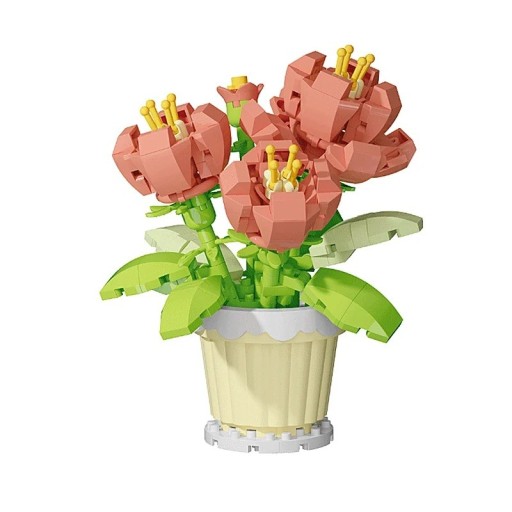 Sklădoare floare roz peonie în ghiveci crem 10 × 8 cm decorare din blocuri de construcție din plastic