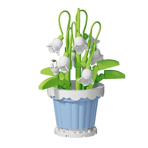 Sklădoare floare zambile albe în ghiveci albastru 9 × 6 cm decorare din blocuri de construcție din plastic