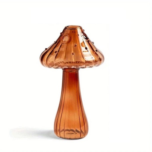 Sklenená dekoratívna váza 12 cm Oranžová Originálny design Hubovitý tvar Retro štýl Ručne fúkané sklo
