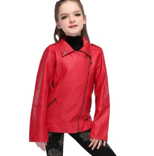 Skórzana kurtka dziewczyny - Czerwona