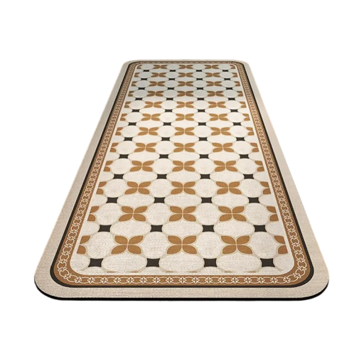 Skridsikkert tæppe 40 x 120 cm retro flisemønster køkkenmåtte dørmåtte absorberende tæppe til badeværelse stue soveværelse