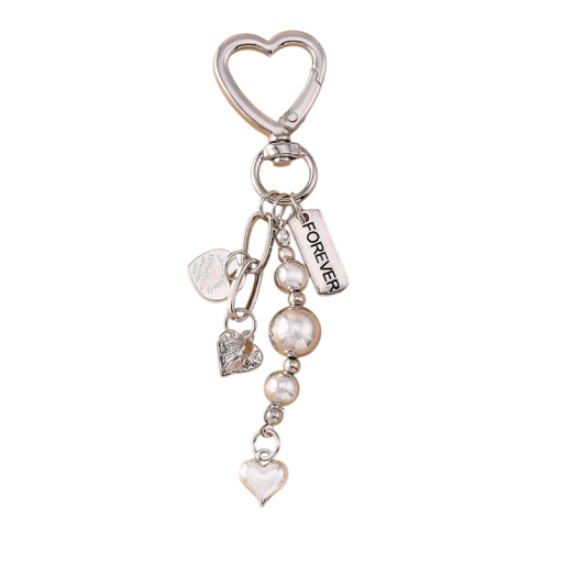 Sleutelhanger 11 cm Zinklegering Kralen en Hartjes Metalen Sleutelhanger voor Handtas Rugzak Romantisch Modeaccessoire Cadeau