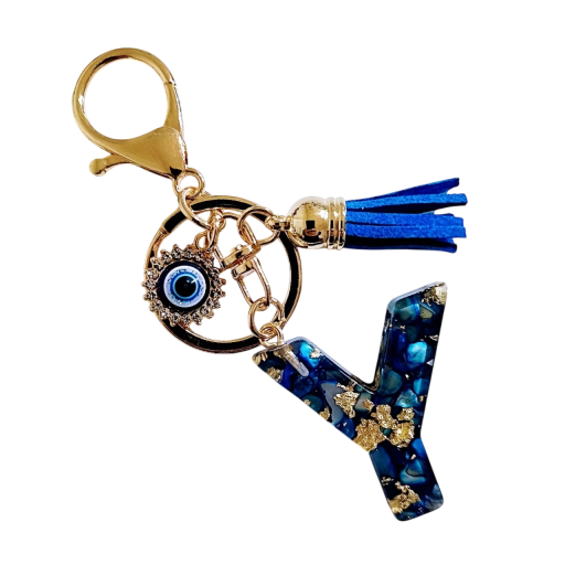 Sleutelhanger 4 cm Hars sleutelhanger Blauwe initialen en beschermend oog Decoratieve versiering voor handtas rugzak Cadeau voor vrouwen