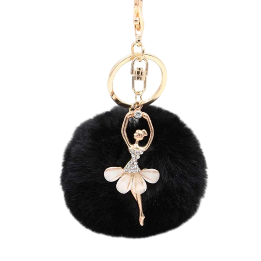 Sleutelhanger met pluche balletje en ballerina 8 cm Metaallegering Pluche Elegante sleutelhanger handtas rugzak modeaccessoire