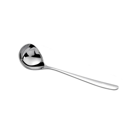 Slev i rostfritt stål, silver, sked i spegelblankt stål, serveringssked för köket, snygga köksredskap för soppa