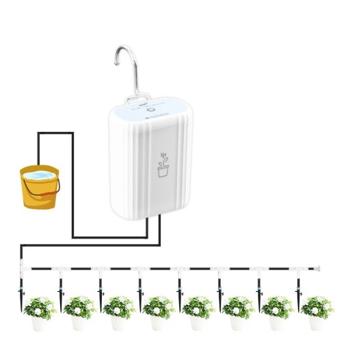 Slimme druppelirrigatiepomp met Wi-Fi en Bluetooth 71 x 90 mm USB-C 18650 batterij 8 pompen wit voor automatische bewatering van kamerplanten
