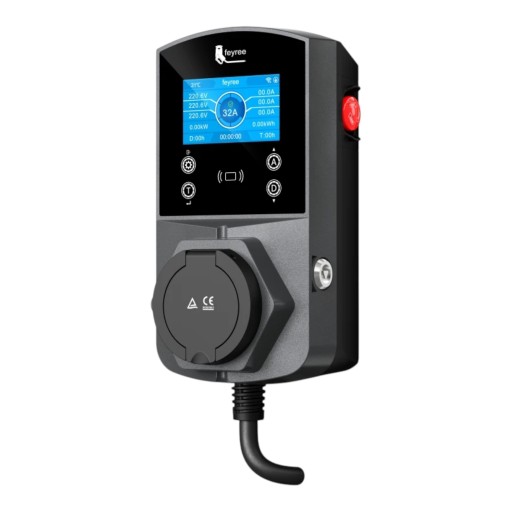 Slimme lader voor elektrische voertuigen wallbox met Type 2 aansluiting, bediening via Wi-Fi-app, 22 kW, 32 A, RFID, IP66, grijs-zwart, voor thuis