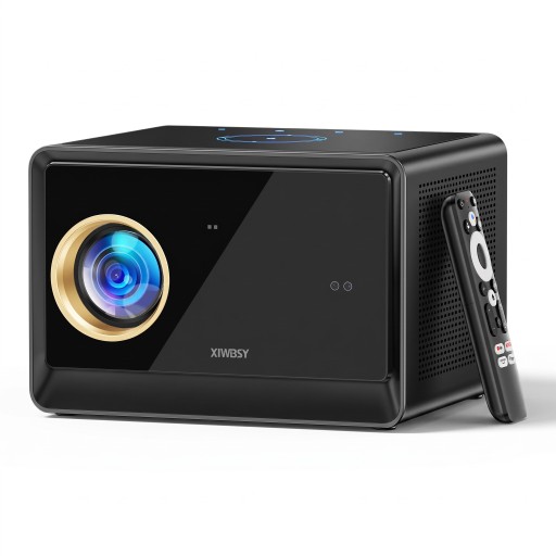 Slimme projector XIWBSY X08 met TV stick Google TV Android 14 True 1080p en ondersteuning voor 4K 2 GB RAM en 32 GB ROM Autofocus Zwart Thuisbioscoop