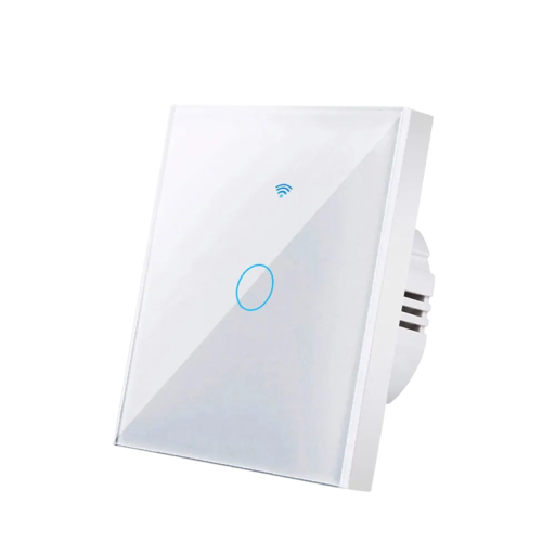 Slimme wandschakelaar met touchscreen, wifi 433 MHz, 1-voudig, 220V, app-bediening, gehard glas, Alexa, Google Home, 8,6 x 8,6 cm