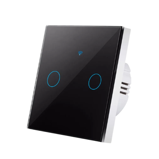 Slimme WiFi touchschakelaar 220V 2-voudig met 433MHz-ondersteuning en app, bediening via Alexa en Google Home, glazen paneel 8,6 x 8,6 cm