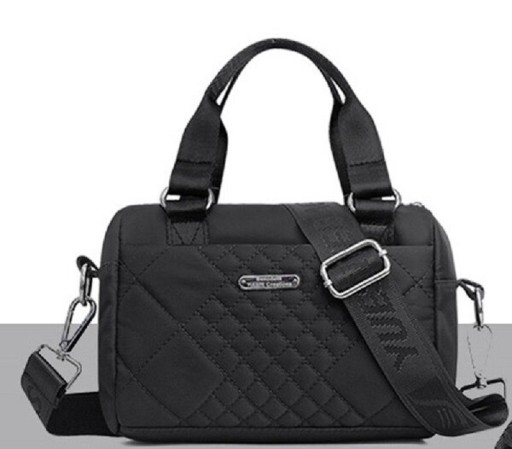 Small Women's Crossbody Handbag Quilted Pattern Two Short Handles and Wide Adjustable Strap with Carabiners Nylon and Polyester 20 x 14 x 10