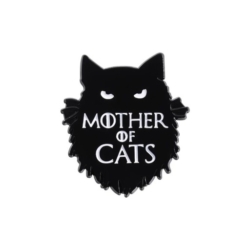 Smaltált macska kitűző Mother of Cats, kb. 2,8 × 2,5 cm, fekete állatos jelvény, brokát a kabátra, hátizsákra, ruházatra