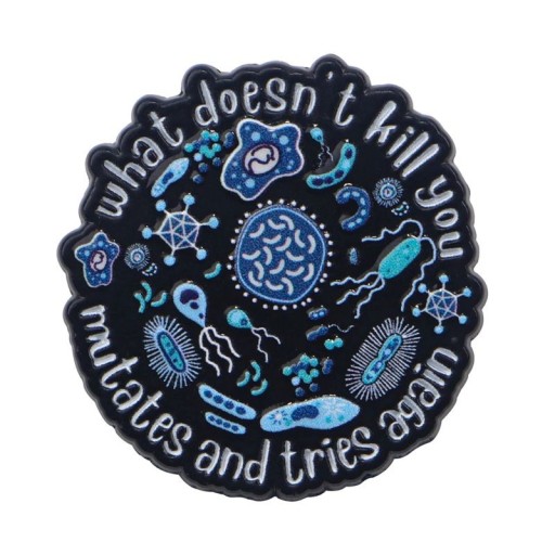 Smaltált pin baktérium orvosi kitűző 2,9 × 3 cm fém jelvény fekete-kék kiegészítő hátizsákra ruhára tudományos téma