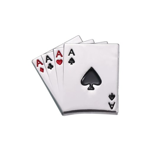 Smaltált pin játékkárty ász 2,8 x 2,8 cm fém fehér fekete piros kitűző póker klipszes jelvény ruházatra hátizsák kiegészítő