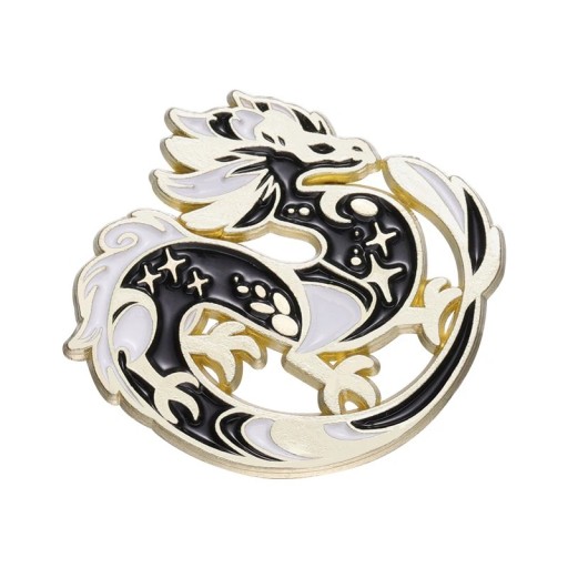 Smaltált sárkány pin kb. 2,8 × 3 cm fém broska fekete-fehér motívum kitűző állatos ékszer hátizsákra ruhára kiegészítő