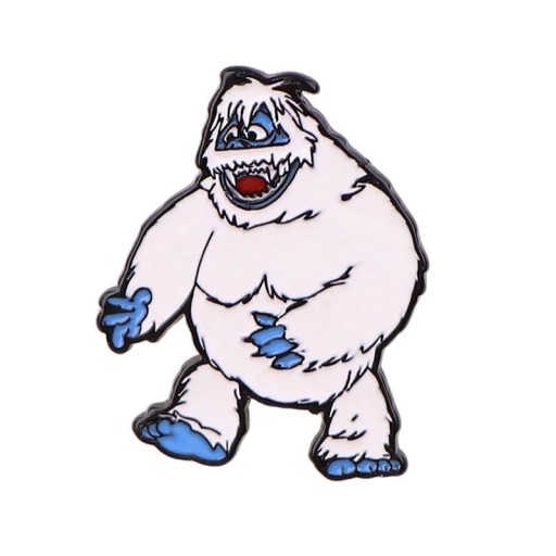 Smaltovaná brož bílý chlupatý tvor kreslený motiv 4 × 3,4 cm klopový odznak modro bílý doplněk na batoh oblečení dárek