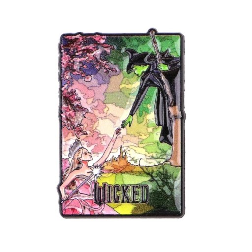 Smaltovaná brož čarodějnice a princezna motiv Wicked cca 3,6 x 2,4 cm kovový odznak vícebarevný kreslený doplněk na batoh oblečení
