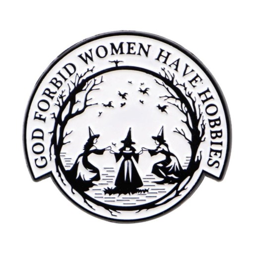 Smaltowany pin czarownicy vintage motyw ok. 3,5 × 3,2 cm metalowa broszka czarno-biała fantasy odznak na plecak klapę odzieżową