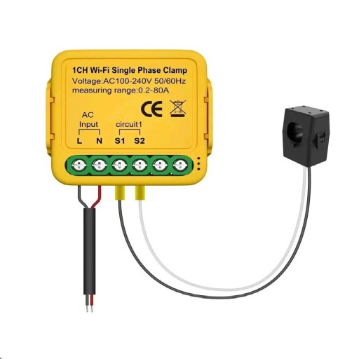 Smart Life WIFI Energiemesser mit Transformator 100–240V Stromsensor Solar kWh Monitor Verbrauchsstatistiken Telefonverbindung 39,2 x 43 x 22,3 mm