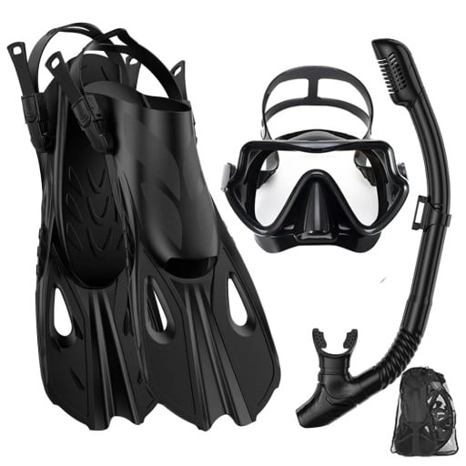 Šnorchlovací set L/XL Plavecké ploutvy 42-47 18 x 41,5 cm Potápačská maska a dýchací šnorchl Výbava pre rekreačné plávanie a objavovanie