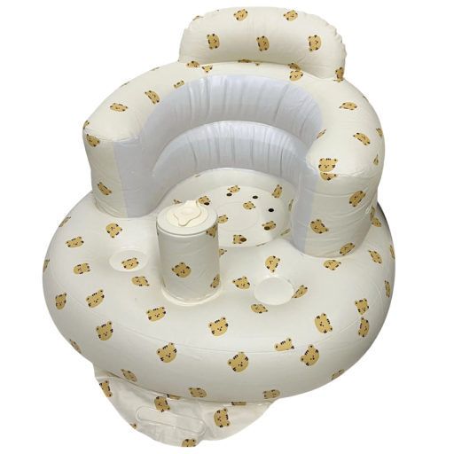 Sofá insuflável para bebés 58x53x40 cm Cadeira de criança em PVC macio Acessório para sentar com apoio Padrão de cabeças de tigres Supervisão segura do bebé