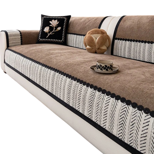 Sofaovertræk skridsikkert med kontrastkant 70 x 120 cm chenille væv til alle årstider til sofa i stuen
