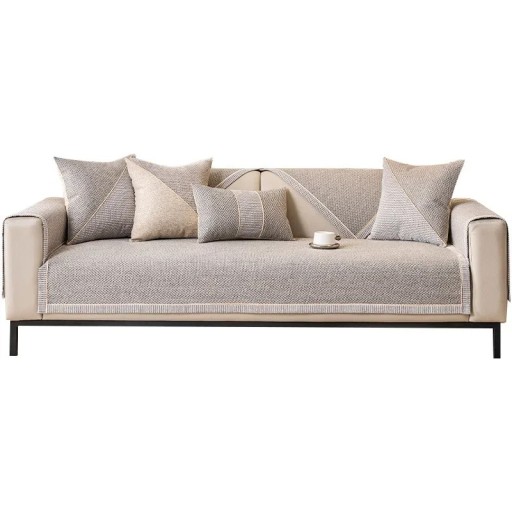 Sofföverdrag i bomull och linne, vävt sofföverdrag, halkfritt universalöverdrag, lämpligt för alla årstider, 70x210cm