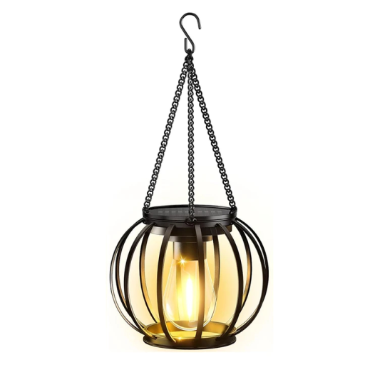 Solárna LED závesná lampa guľatá klietka 16,5 × 16,5 cm kov teplé svetlo vonkajšie osvetlenie záhrada terasa