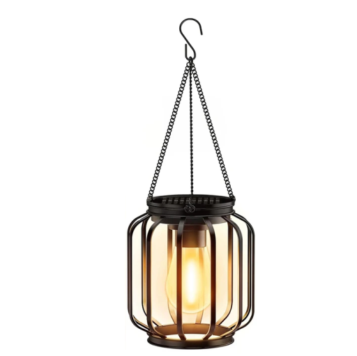 Solárna LED závesná lucerna kovová klietka 17,5 × 15,5 cm + záves 14,5 cm teplé svetlo vonkajšie osvetlenie záhrada terasa