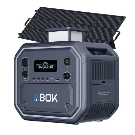 Solární generátor ABOK Ark2800 Se solárním panelem 200 W a ovládáním přes aplikaci 2160 Wh LiFePO4 Šedá Na kempování i chatu bez přípojky